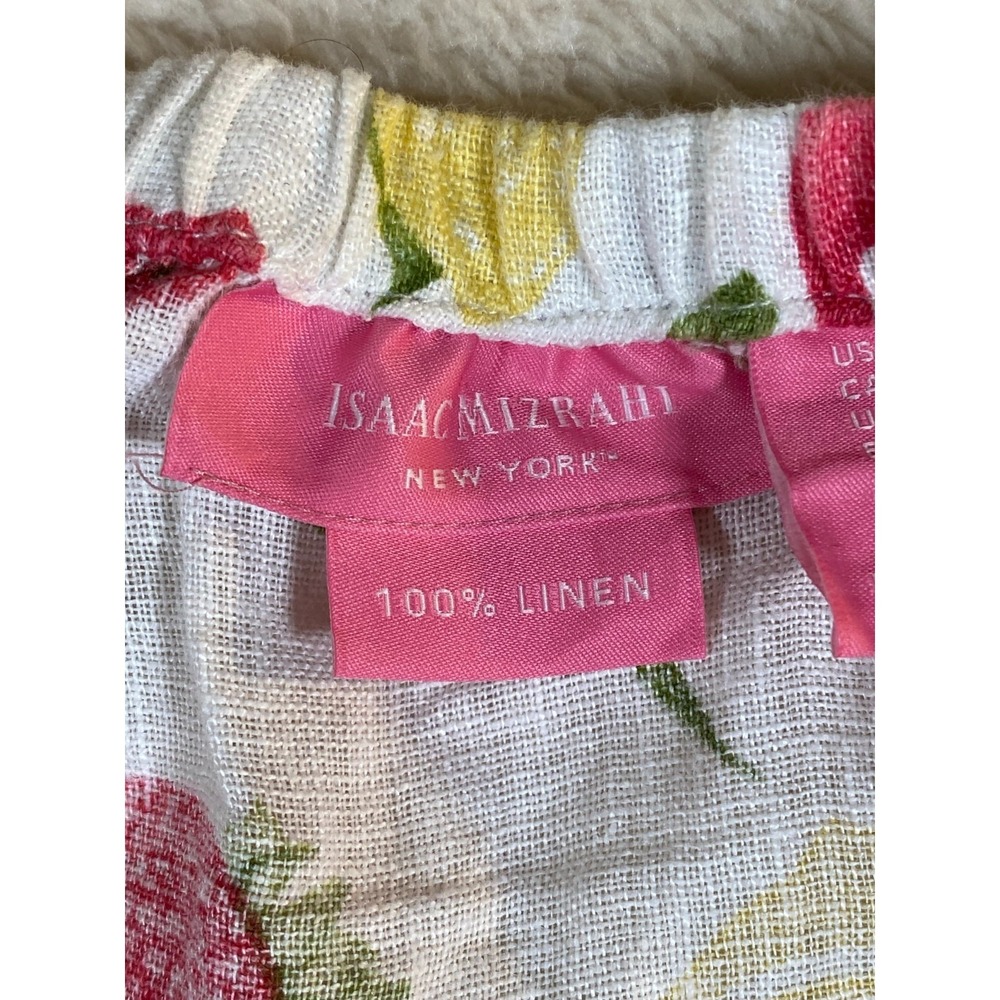 Isaac Mizrahi Womens 3X 100% Linen Fruit Print Peasant Blouse Short Sleeve - Picture 7 of 8
